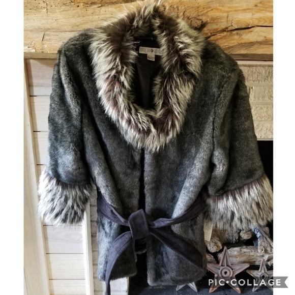 Du Monde Jackets & Blazers - NWT Du Monde Faux Fur Belted Jacket